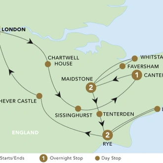 tourhub | Back-Roads Touring | Kent: the Garden of England 2025 | Tour Map