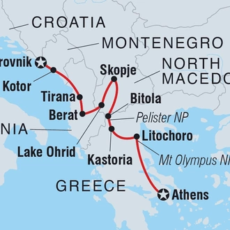 tourhub | Intrepid Travel | Dubrovnik to Athens | Tour Map