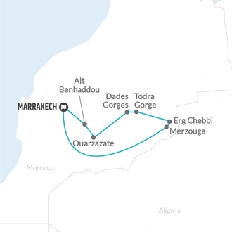 tourhub | Bamba Travel | Merzouga Gorges & Deserts Private Adventure 3D/2N (Marrakech to Fes) | Tour Map