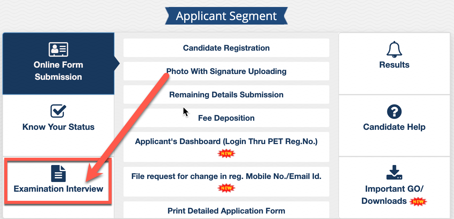 In Applicant Segment, look for "Examination Interview" and Click on that.