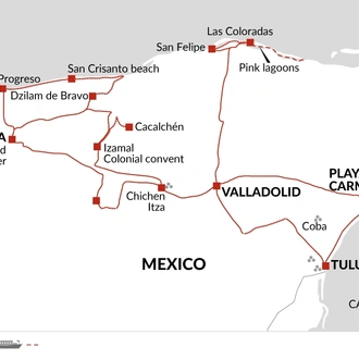 tourhub | Explore! | Cycle Mexico - The Yucatan Peninsula | Tour Map