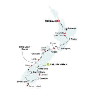 tourhub | AAT Kings | Essence of New Zealand | Tour Map