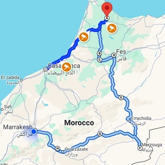 tourhub | Morocco Global Adventures | From Casablanca: 8 day tour to Merzouga desert & Imperial cities with camel trek | Tour Map