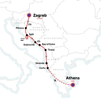 tourhub | G Adventures | Zagreb to Athens: Adriatic & Ancient Capitals | Tour Map
