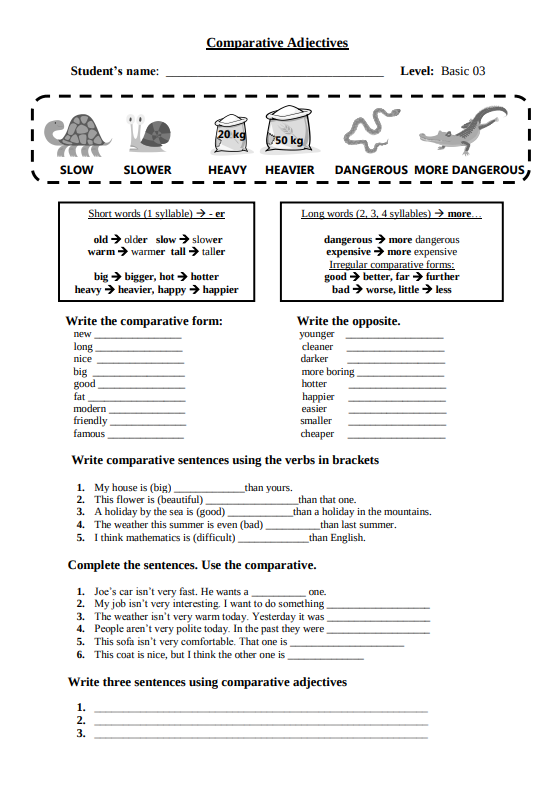 10 Worksheets To Practice Comparative Adjectives Teaching Expertise