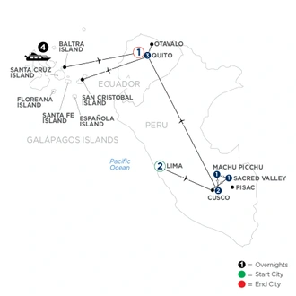 tourhub | Avalon Waterways | Discover the Galápagos & Peru (Treasure of Galapagos) | Tour Map