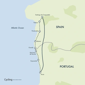 tourhub | Exodus | Cycle the Coastal Portuguese Camino | Tour Map