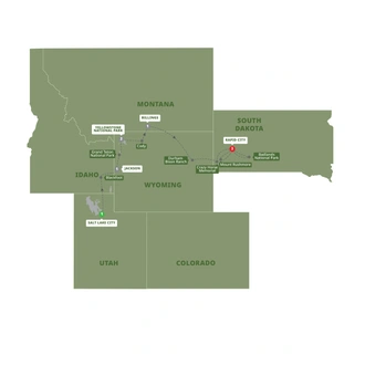 tourhub | Trafalgar | Wild West, Cowboys and Buffalos End Rapid City | Tour Map