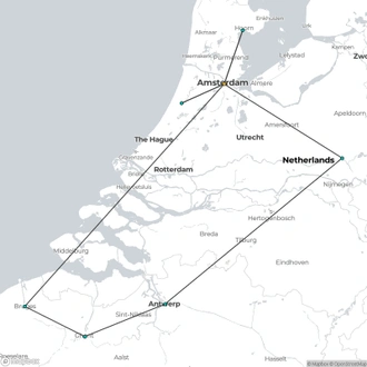 tourhub | Riviera Travel | Bruges, Medieval Flanders, Amsterdam & The Dutch Bulbfields - MS Geoffrey Chaucer | Tour Map