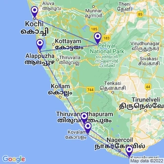 tourhub | UncleSam Holidays | Kerala Backwaters Tour | Tour Map