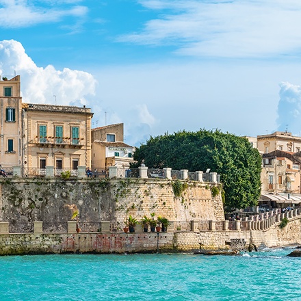 A view of the Ortigia seafront in Sicily.
