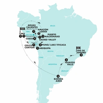 tourhub | Contiki | Ultimate South America with Inca Trail Trek (From Mar 2024) | Tour Map