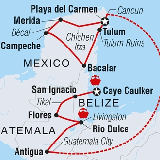 tourhub | Intrepid Travel | Yucatan, Guatemala and Belize Adventure | Tour Map