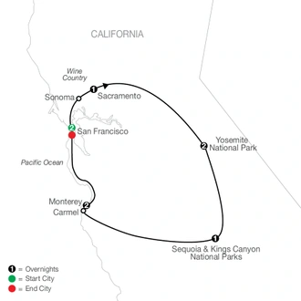 tourhub | Globus | Northern California's Finest | Tour Map
