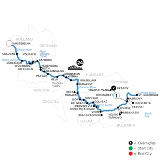 tourhub | Avalon Waterways | From Romania to the North Sea with 2 Nights in Transylvania (Impression) | Tour Map