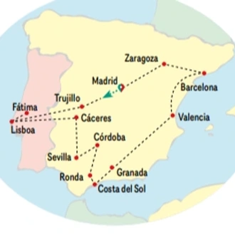 tourhub | VPT TOURS | 12 Days Portugal, Andalusia & Mediterranean Coast (Wednesday) | Tour Map