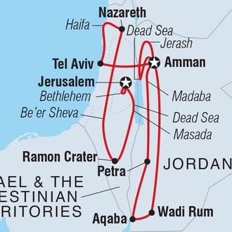 tourhub | Intrepid Travel | Classic Jordan, Israel and the Palestinian Territories | Tour Map