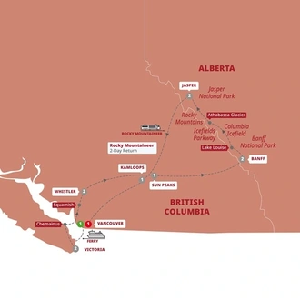 tourhub | Trafalgar | Iconic Rockies and Western Canada with Rocky Mountaineer Goldleaf | Tour Map