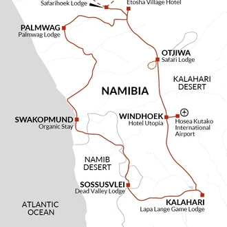 tourhub | Explore! | Upgraded - Highlights of Namibia | Tour Map