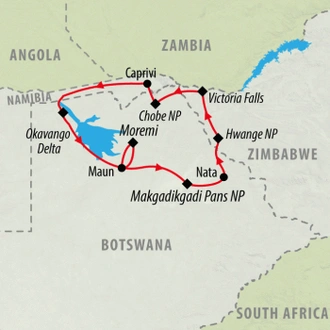 tourhub | On The Go Tours | Botswana & Zimbabwe Uncovered 2025 - 13 days | Tour Map