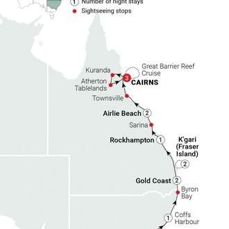 tourhub | AAT Kings | East Coast Islands & Rainforests | Tour Map