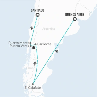 tourhub | Bamba Travel | Chile & Argentina Patagonian Air-Expedition 14D/13N (from Santiago) | Tour Map