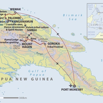 tourhub | Wild Frontiers | Tribal Lands of Papua New Guinea Goroka Festival Departure | Tour Map