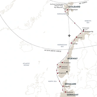 tourhub | HX Hurtigruten Expeditions | Sublime Svalbard – From Hamburg via Norway’s Springtime Fjords | Tour Map