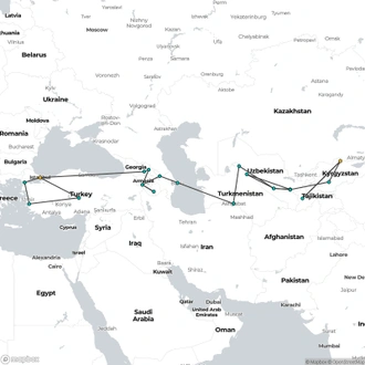 tourhub | Oasis Overland | Istanbul To Bishkek (62 Days) Turkey, Azerbaijan & The Stans (Caib62) | Tour Map