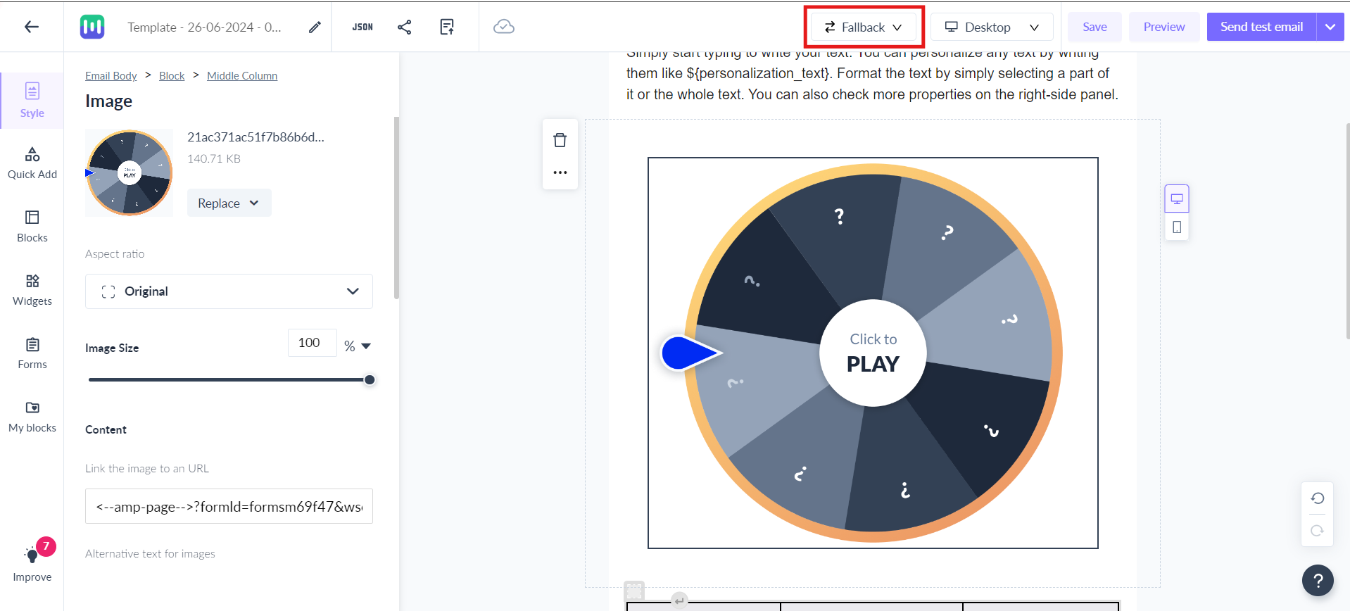 How to use Spin the Wheel widget in the editor for your campaigns?