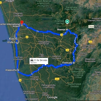 tourhub | The Voyages India | Cochin: 04 Night/05 Day Kerala Tour | Tour Map