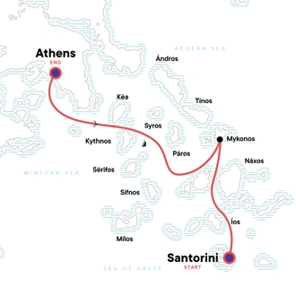 tourhub | G Adventures | Sailing Greece - Santorini to Athens | Tour Map