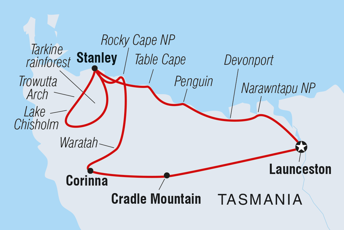 tourhub | Intrepid Travel | Best of Tasmania's Tarkine & Cradle Mountain | Tour Map