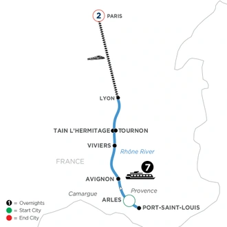 tourhub | Avalon Waterways | Active & Discovery on the Rhône with 2 Nights in Paris (Northbound) (Poetry II) | Tour Map