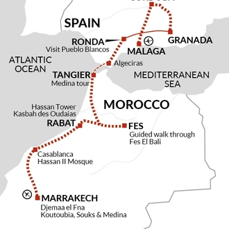 tourhub | Explore! | Spain To Morocco Rail Adventure | Tour Map