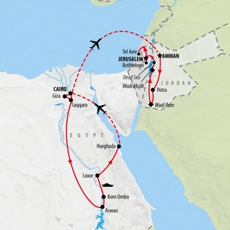 tourhub | On The Go Tours | Pyramids, Petra, Promised Land with Cruise - 19 days | Tour Map
