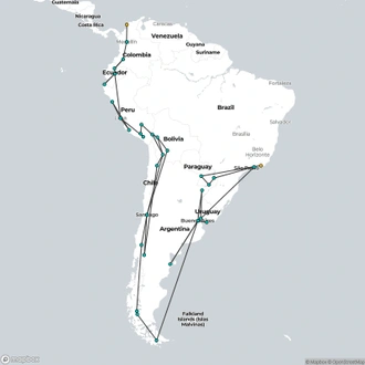 tourhub | Oasis Overland | RIO TO CARTAGENA (18.5 WEEKS) KINGDOMS & CARNIVALS | Tour Map