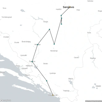 tourhub | The Natural Adventure | The Ciro Cycling Trail: Sarajevo to Dubrovnik | Tour Map