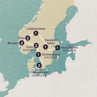 tourhub | Topdeck | Delve Deep: Denmark, Norway & Sweden 2024 | Tour Map