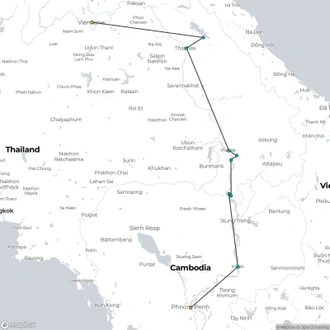 tourhub | All Points East | Mekong Adventure | South Laos Tour | Tour Map