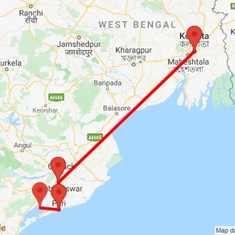 tourhub | Agora Voyages | Kolkata & Temples of Odisha Tour | Tour Map