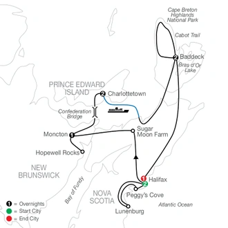 tourhub | Globus | Wonders of the Maritimes & Scenic Cape Breton | Tour Map
