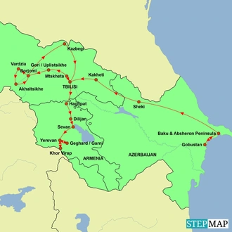 tourhub | Undiscovered Destinations | Azerbaijan, Georgia and Armenia - Caucasus Discovery | Tour Map