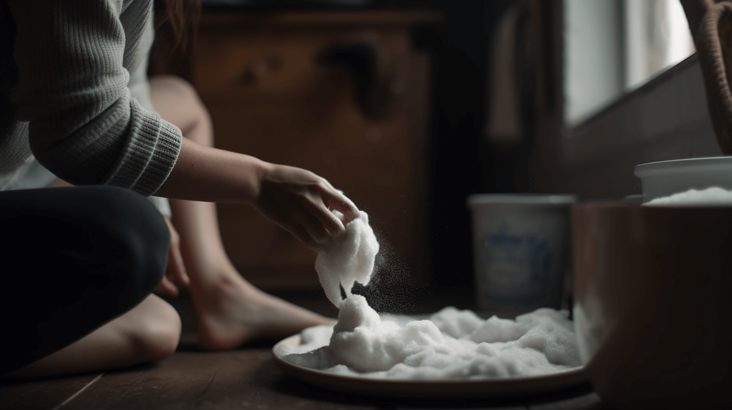 woman washing white socks in dish detergent