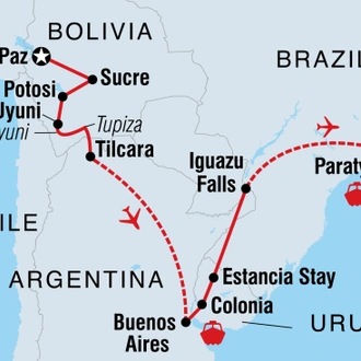 tourhub | Intrepid Travel | Explore Bolivia to Brazil | Tour Map