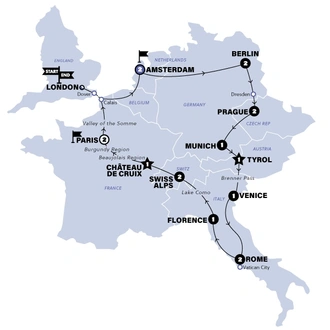 tourhub | Contiki | European Whirl | Classic | Start Amsterdam | Summer 2024 | Tour Map