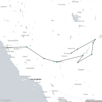 tourhub | Bindlestiff Tours | Private 11 Day National Parks Tour Las Vegas to San Francisco via Grand Canyon Camp and Lodge | Tour Map