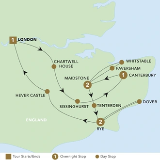 tourhub | Back-Roads Touring | Kent: The Garden of England 2024 | Tour Map