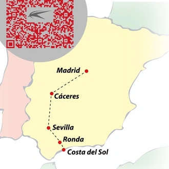 tourhub | VPT TOURS | 3 days Cáceres, Seville & Costa del Sol (Thursdays) | Tour Map