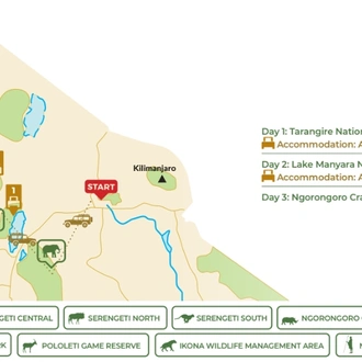 tourhub | Beach and Safari Holidays | The Ultimate 3 Day Safari in Tanzania | Tour Map